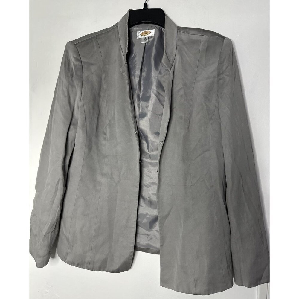 Talbots Size 12 Gray Silk Blend Blazer Academia Style OfficeCorp Professional
